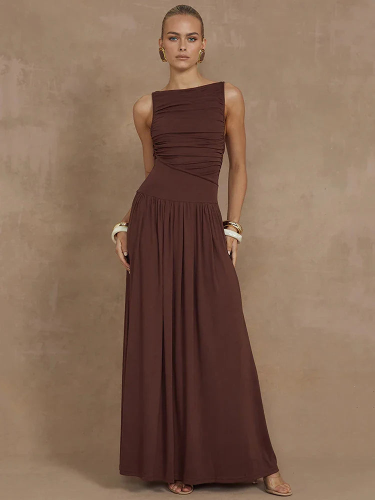 Boat Neck Long Fashion Dress
