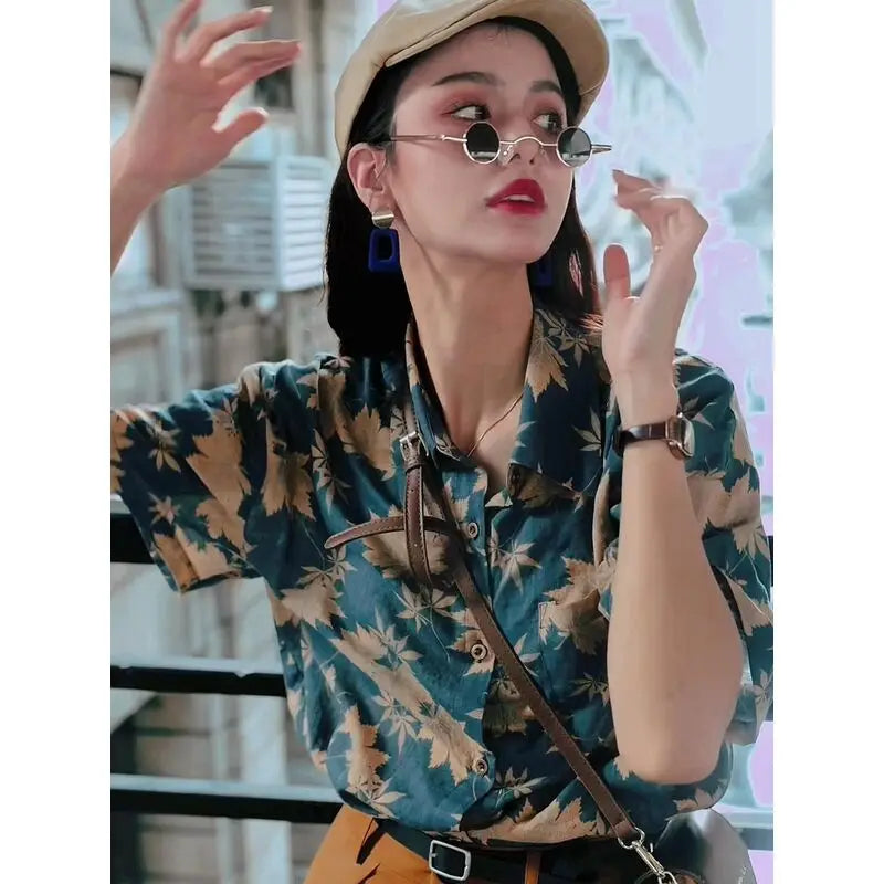Loose Fit Printed Button-Up Top