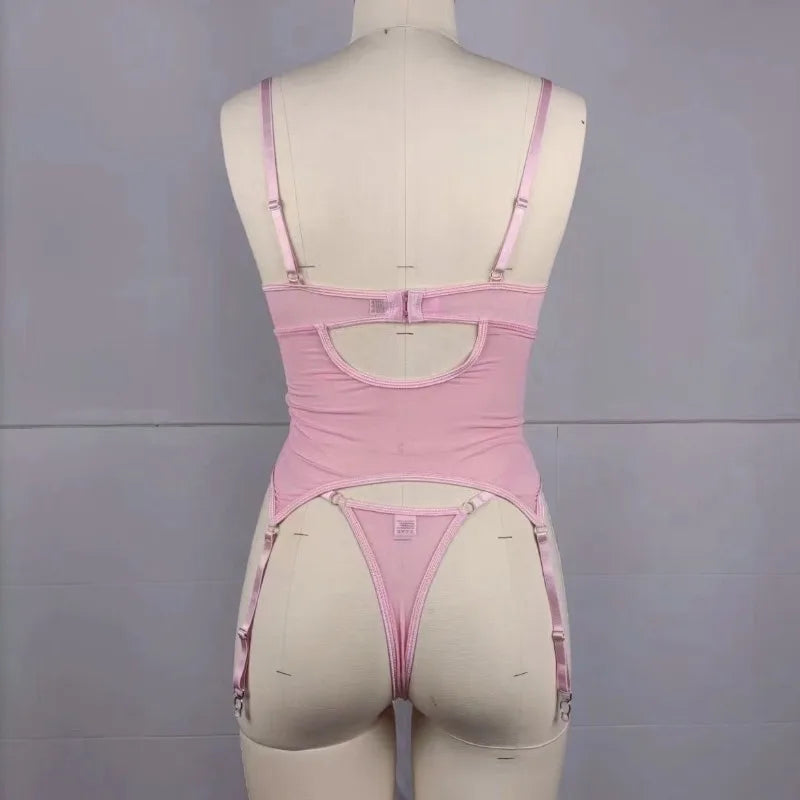 Lace-Up Hollow Out Floral Lingerie Set