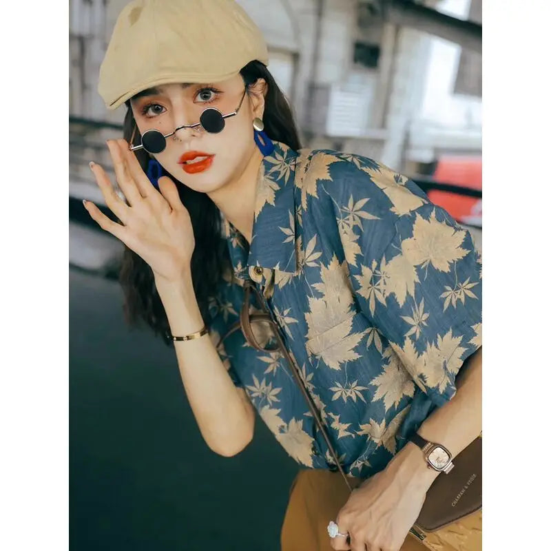Loose Fit Printed Button-Up Top