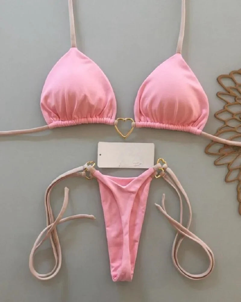Solid Color Halter Bikini