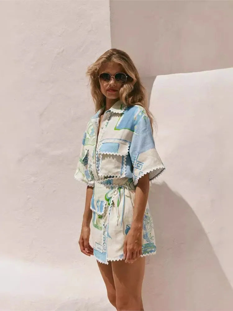 Printed Ruffle Two-Piece Set