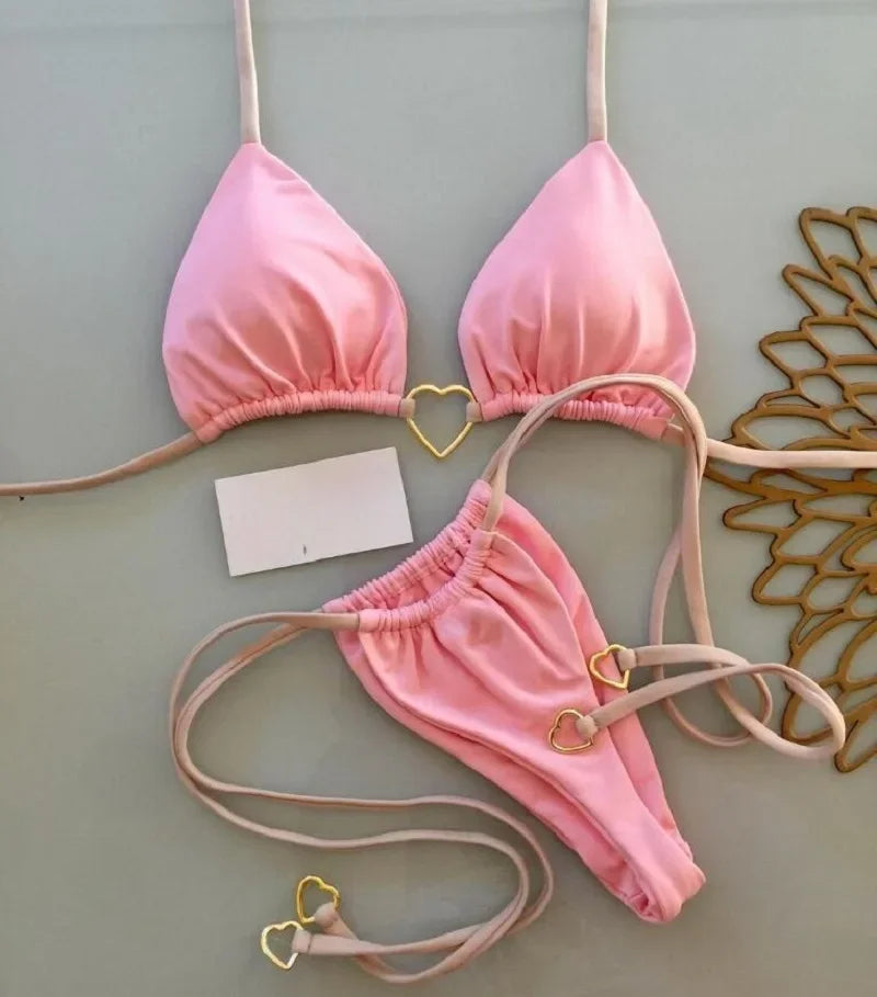 Solid Color Halter Bikini